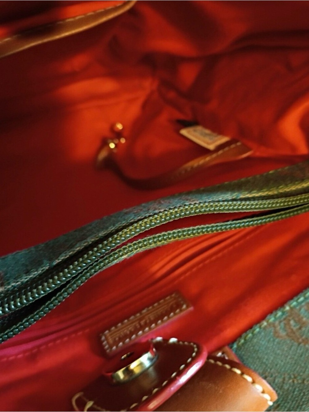 Dooney & Bourke Brown Logo Tote with Red-Tan Handles - Picture 3 of 3